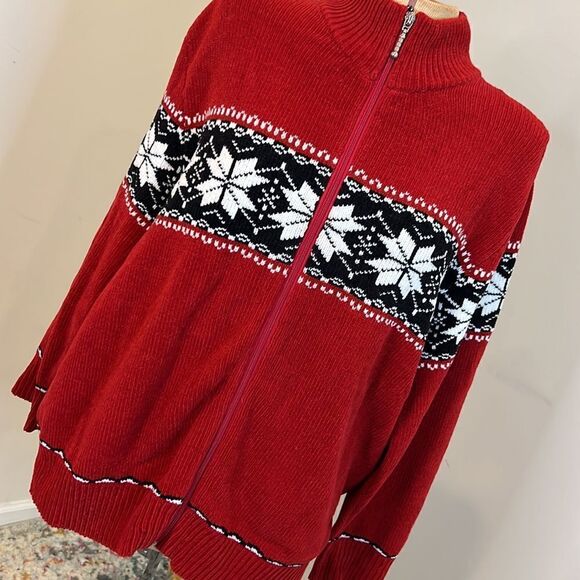 Dress Barn Snowflake Print Zip Front Acrylic Cardigan Sweater - Size 14/16 - Picture 2 of 12